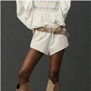 NWT Anthropologie | White Linen Blend Tap High Rise Shorts, XL